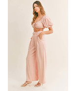 MABLE Cut Out Drawstring Crop Top and Belted Pants Set - $107.69 CAD