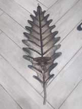 Rustic Metal Leaf Candlestick Holder Wall Sconce Woodsy Woodland Fall 33... - £19.33 GBP