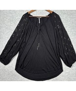 Free People Women’s Shirt Sz M Black Metal Beaded Peasant Boho Casual - $438.27 MXN