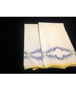 Pair of Vintage White Pillowcases with Embroidery and Crocheted Scallope... - $60.00