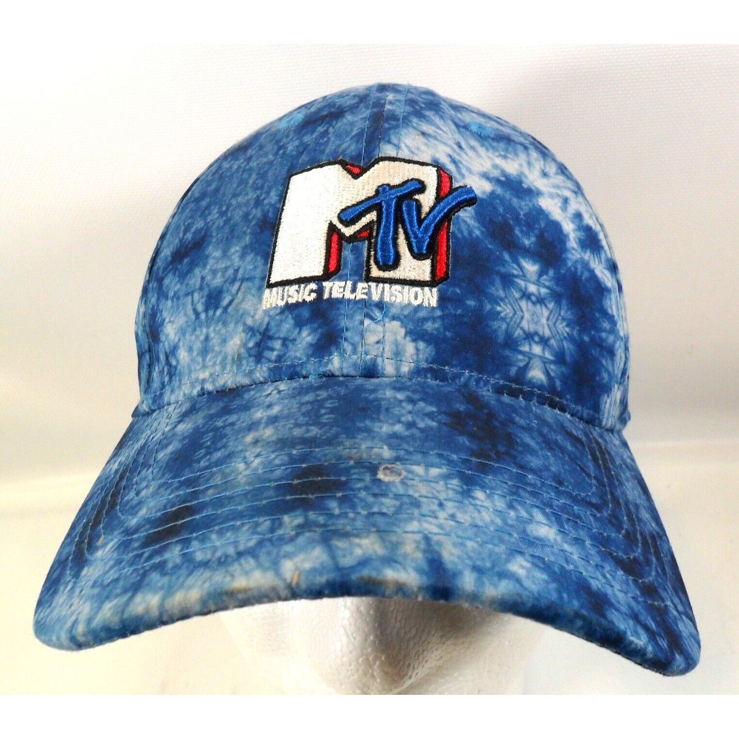 MTV Tie Dye Blue White Embroidered Logo Adjustable Hat Ball Cap - $6.95
