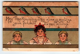 Thanksgiving Postcard HBG Signed HB Griggs Children Turkey Heads LE Germ... - $16.15