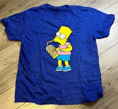 The Simpsons Bart Simpson Drinking Squishee T-Shirt Size L Blue Short Sl... - $11.07
