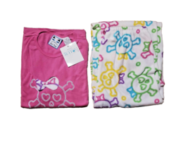 Women&#39;s 2 Piece Pink Skull Pajama Fleece Lounge Pants Cat Nap Large NEW ... - £15.77 GBP