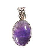 Sterling Oval Purple  Amethyst Gemstone Cabochon Pendant Ornate Loop 1&quot; - $34.96 CAD