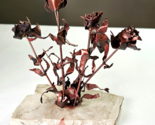 Metal Rose Sculpture Hand Made Wild Roses On stone Base 7.25&quot; Tall Coppe... - $49.99