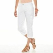 Womens Capris Sonoma White Linen Blend Mid Rise Straight Pants-size 8 - £20.24 GBP