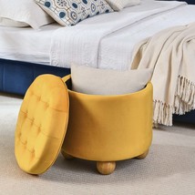 Round Storage Ottoman, Multi-Functional Flannel Ottoman Dark Yellow - $142.33