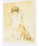 Vintage 1930s-40s Print Toddler Girl in Corner with Her Pup 10 X 14 Inches - $12.97 CAD
