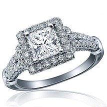 Halo 1.25 Ct Princess Diamond Engagement Proposal Ring 14k White Gold - £2,632.94 GBP