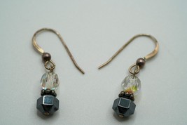 Vintage Sterling Silver Iridescent Dangle Bead Earrings 3cm - $13.51 CAD