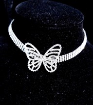 Rhinestone Choker Necklace, Austrian Crystal Butterfly, Bridal Wedding Jewelry,  - £31.11 GBP