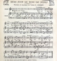 Blessed Be The Name Jesus Sheet Music Le Noel 1911 Antique Print French DWT14B - £18.90 GBP