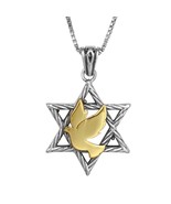Anhänger Magen Davidstern mit Friedenstaube Gold 9K Sterling Silber Hals... - $178.15