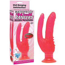 Waterproof Wall Bangers Dual-Entry Realistic Vibrator w/ Suction Cup - Pink - $47.19