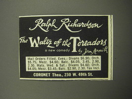 1957 The Waltz of the Toreadors Play Ad - Ralph Richardson - $18.49
