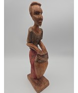 Vintage Man Playing Drum Wood Statue Tribal African Hand Carved Figurine 9” - $40.70 CAD