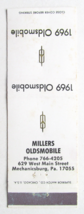 Millers Oldsmobile - Mechanicsburg, PA 1969 Car Dealer 20 Strike Matchbook Cover - £1.37 GBP
