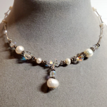 Sterling Liquid Silver Aurora Borealis Pearl Adjustable 16&quot; 17&quot; 18&quot; Y Necklace - £31.75 GBP