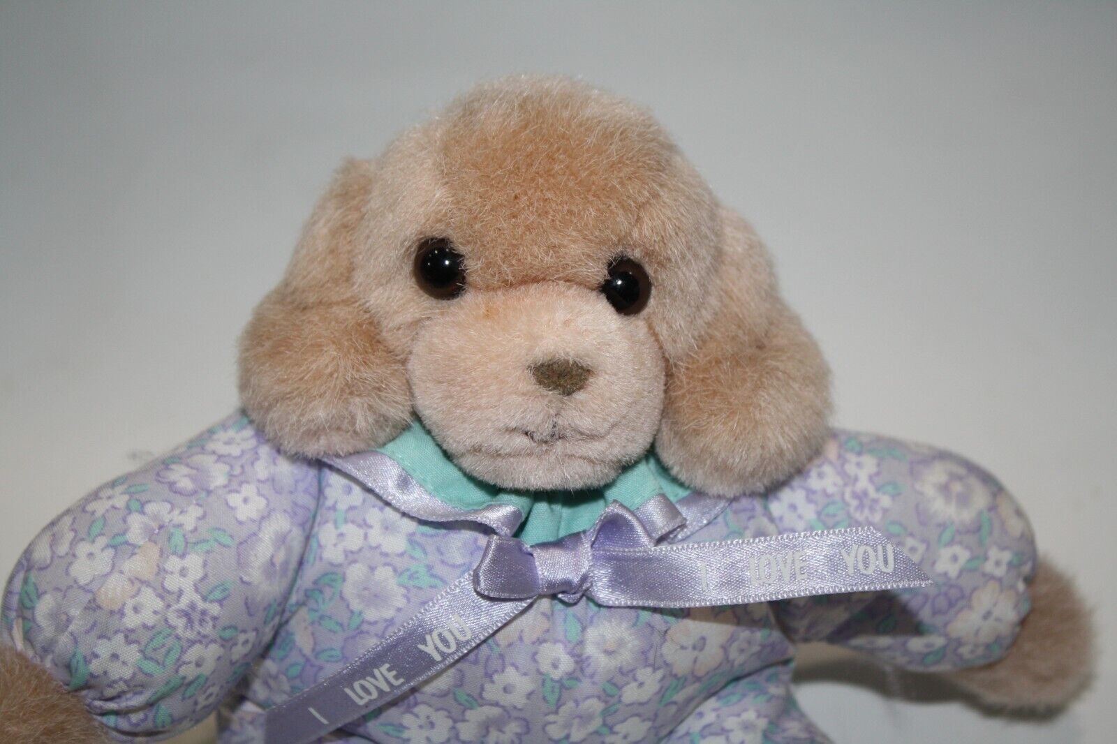 Russ Berrie Dog 9&quot; Tan Plush Cloth Flower Body Stuffed Puppy I Love You ... - $11.65
