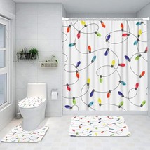 4Pcs Bathroom Shower Curtain S With Non-Slip Rugs, Toilet Lid Cover And Bath Mat - £37.86 GBP