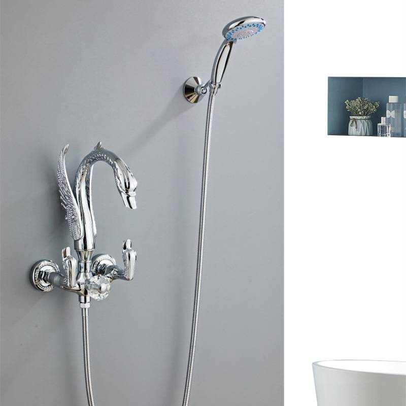 CHROME Swan with Hand Shower Wall Mounted Bathroom Bath Mixer TAP NEW - $325.00