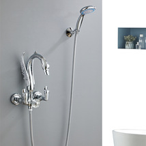 CHROME Swan with Hand Shower Wall Mounted Bathroom Bath Mixer TAP NEW - £254.98 GBP