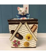 Vintage Fred Roberts Company Cookie Jar Kitty Cat in picnic basket ceram... - $68.16