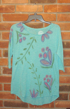 Hand Painted Abstract Flowers on Gently Used 3/4 Sleeve Top Women&#39;s Size M - $25.50