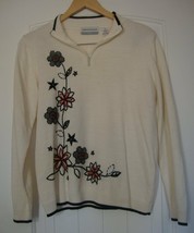 ALFRED DUNNER Wool Blend 1/4 zip Embroidered and Beaded Sweater sz.PS - £3.15 GBP