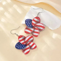 New American Flag Pattern Floral Dangle Earrings for 4th of July - $7.66