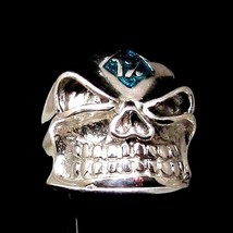 Sterling silver Biker Skull ring 1 % Winking Bully Skull with Blue enamel high p - £70.79 GBP
