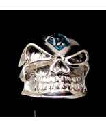 Sterling silver Biker Skull ring 1 % Winking Bully Skull with Blue ename... - $122.25 CAD
