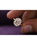 2 CT Cushion Cut Moissanite Diamond Halo Engagement Ring, Gold Finish Bezel Ring - £101.41 GBP