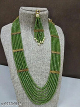 Kundan Beaded Necklace Earrings Jewelry Set Mala Girl Gift Mala Haar New - $25.54