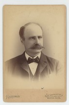 Antique 1886 Cabinet Card Handsome Older Man Unique Mustache Hastings Boston, MA - £9.73 GBP