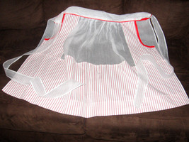 Vintage White Red Striped Half Apron - £5.59 GBP