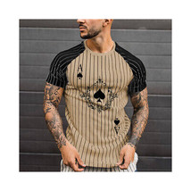 Ace of Spades T-Shirt   Striped Khaki / Tan Crew Neck - Short Sleeve - Fashion T - £15.92 GBP