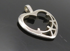 925 Sterling Silver - Vintage Shiny Open Love Heart Unity Drop Pendant - PT6546 - $26.10