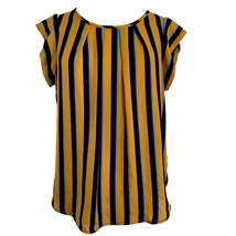 Crescent &amp; Willough Womens Shirt Blouse Size Medium Gold Blue Stripe  - $14.85