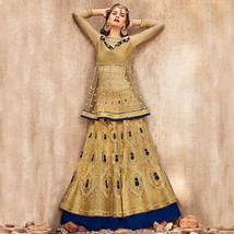 Lehenga Choli Trendy Golden-Navy Blue Colored Party Wear Embroidered Net - £107.72 GBP