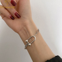 XIYANIKESilver Color Horseshoe U-shaped Tank Chain Bracelet Female ins Cold Wind - £10.26 GBP