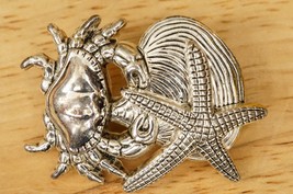BEST Costume Jewelry Silver Plated Seastar Clam Crab Brooch Pin Necklace... - £16.61 GBP
