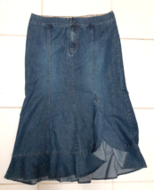 Vtg Venezia Women&#39;s Plus Denim Long Maxi Jean Skirt Ruffled Blue Size 18 - £39.18 GBP