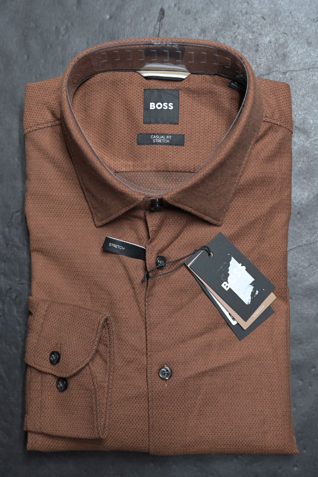 Camicia Da Uomo Hugo Boss HAL Kent Casual Fit In Cotone Stretch Ruggine 39 15.5 Item image 2