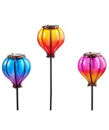 Solar Light Hot Air Balloon Style Garden Stakes Set of 3 Whimsical Doubl... - £105.12 GBP