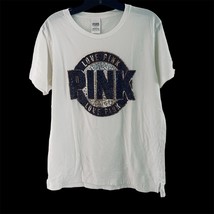 Victoria&#39;s Secret Pink Women&#39;s S Tee Shirt Sequins Gold Silver Short Sleeve Crew - £14.18 GBP