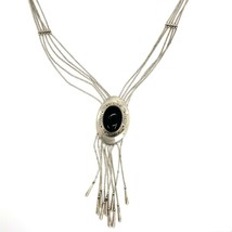 Vintage Signed Carolyn Pollack and JWK Liquid Silver Beaded Black Onyx Necklace - £120.70 GBP