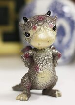 Whimsical Gray Sulky Wyrmling Baby Dragon With Pink Polkadot Spots Figurine - $17.99