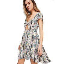 Free People Miss Right Ivory Floral Rayon Keyhole Cut Out Mini Dress LG NWT  - €42,88 EUR